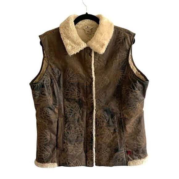 WOOLRICH Faux Leather Fur Sleeveless Vest Brown XL - Picture 2 of 7